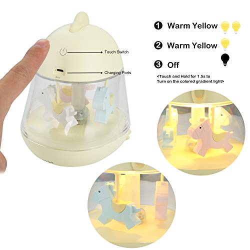 iEGrow Carousel Music Box, Touch Sensor LED Night Lights with USB Charging, 7 Color Gradient Lamp, Musical Toys Gifts for Kids, Baby, Birthday,Wedding (Yellow)