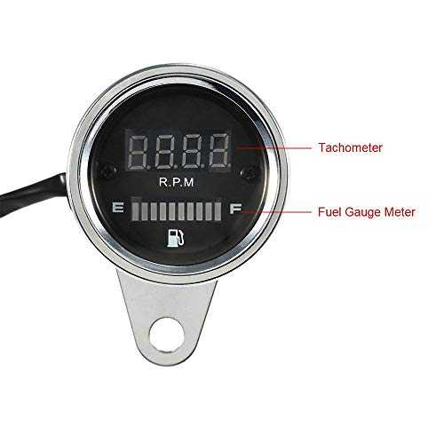 12V Motorcycle 2 in 1 Tachometer RPM Shift Meter Fuel Gauge Meter with Digital LED Indicator - Quarkscm