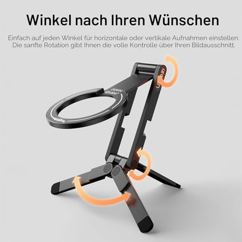 ULANZI MA60 Magnetisches Handy-Stativ für iPhone, Aluminium Mini-Stativ Faltbar, Taschen-Handy-Ständer, Doppelseitiger Magnet, Selfie Stick, Tripod für iPhone iPhone 16, 15, 14, 13, 12 Serie Magsafe