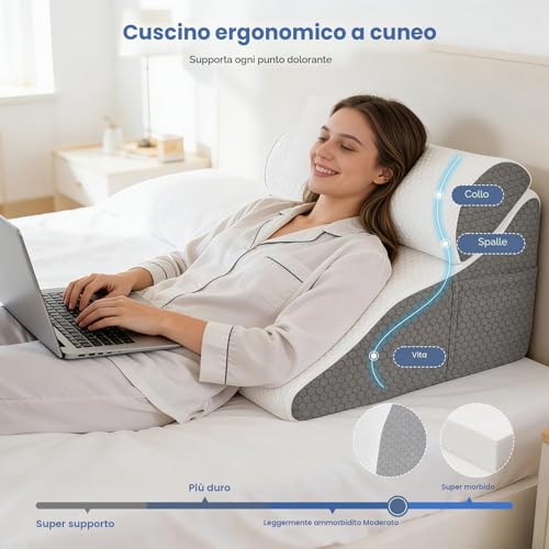 Strixorn Reading Pillow for Bed and Sofa, Curved Wedge Pillow with Memory Foam, Ergonomic Backrest, Reflux Pillow, Washable Case, Reflux Pillow for Adults, 50x50x30cm