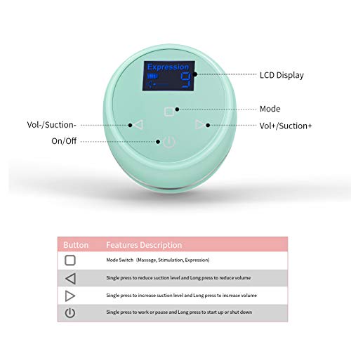 Double Electric Breast Pump, Comfort Breastfeeding Breast Pump Milk Storage Bottle, 9 Adjustable Suction Levels with 3 Modes, Rechargeable Battery USB Charging Voice Guide, BPA Free (Mint Green) - Thumbnail 5