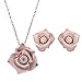 Everrich Pink Rose Gold Plated Flower Girl Drop Pendant Necklace Earrings Jewelry Sets for Wedding, 2 Pcs, Pink