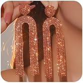 Octwine Women Statement Black Blue Pink Rhinestone Tassel Long Earrings Sparkly Long Rhinestones Chandelier Dangle Drop Earrings Bridal Wedding Party Prom Earrings Dangle Earrings for Women