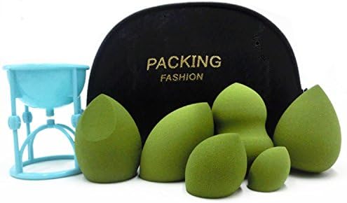 Makeup Sponges, SS susea 6 PCS Real Techniques Beauty Blender Set Sponges Holder Stand Make-up Storage Bag for Flawless Liquid Creams Powders Durable Saving Money Makeup Foundation Sponges (Green)