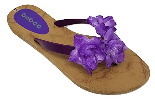 Women's Hawaiian Floral Strap Summer Beach Thong Flip Flops Slippers Sandals (9, Purple) - Thumbnail 5
