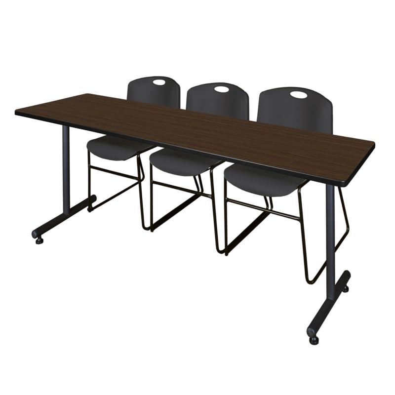 Regency Kobe 84 x 24 in. T-Base Training Seminar Table- Neo Walnut, 2 Zeng Stac…