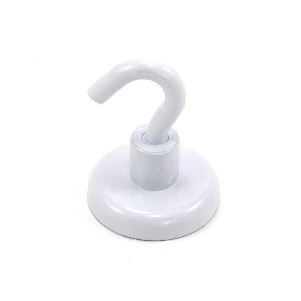FIRST4MAGNETS White Painted Neodymium Hook Magnet with M6 Hook for Hanging, Holding or Displaying Items - 32mm - 36.4kg Pull - Pack of 10