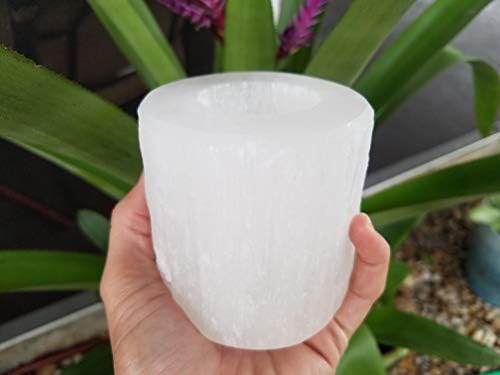 StrongHealer Selenite Crystal Tea Light Candle Holder for Meditation, Mood, Soothing, Calming, Romance, Massage, Reiki, Energy Healing Arts (1, Cylinder)