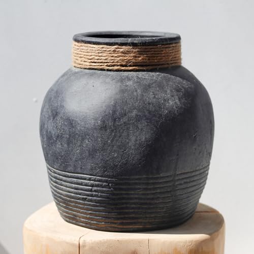 Relexome Black Terracotta Rustic Ceramic Farmhouse Vase,9.5