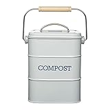 Kitchencraft Living Nostalgia Metal Kitchen Compost Bin, French Grey, 16.5 x 12