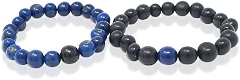 Multiple Colors | Couples His and Hers Distance Bracelets | Handmade Organic Fair Trade Jewelry | All-Natural Acai Seeds | Elastic Stretch Bracelet for Lovers Friends Sisters (Black and Blue)