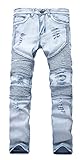 NITAGUT Men's Ripped Slim Straight Fit Biker Jeans Light Blue-US 28