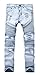 NITAGUT Men's Ripped Slim Straight fit Biker Jeans Light Blue-US 34