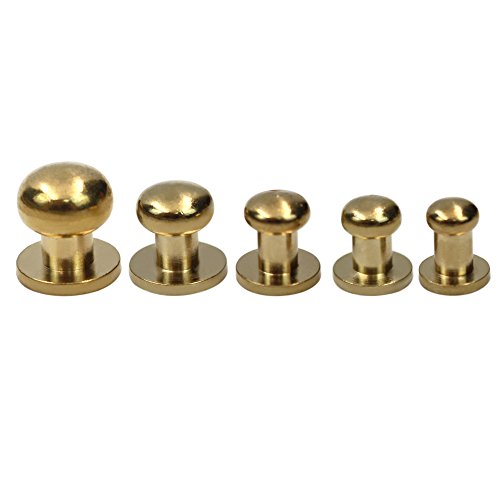 M-Aimee 25 Sets Sam Browne Solid Brass Round Button Studs,Leather Craft Belt CHICAGO SCREWS SOLID BRASS Studs Nail Rivets DIY for Belt Wallet Handbag(5 Sets per size) - Thumbnail 2