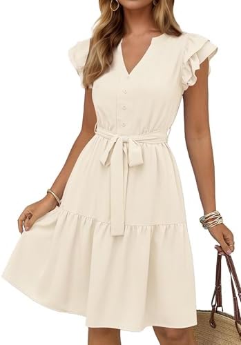 soliloquy linen dress SOLILOQUY Women Tie Shoulder Eyelet Dress Deep V Neck Backless High Waist Tiered Short Dress Cute Babydoll Sundress (Blue, S) at Amazon Women's Clothing store