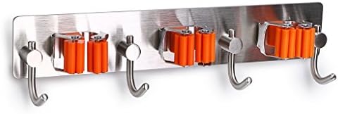Mop Broom Holder Organizer, 3M Self Adhesive Wall Mounted Mop Hooks Broom Hanger Holder with Spring Clip Design Bath Mounted Home Tools/ Kitchen Organizer Rack. (A1)