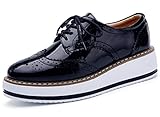 DADAWEN Women's Platform Lace-Up Wingtips Square Toe Oxfords Shoe
