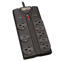 Tripp Lite 8 Outlet Surge Protector Power Strip, 8ft Cord Right Angle Plug, Black, LIFETIME INSURANCE & $75K INSURANCE (TLP808B)