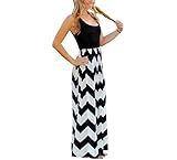 Yidarton Womens Wave Striped Summer Beach Dress Party Long Maxi Dresses Black Medium