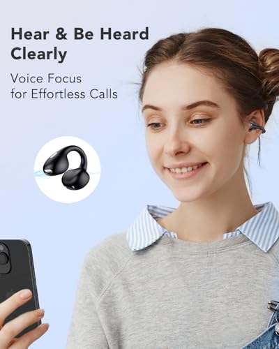 Open Ear Clip On Earbuds, Bluetooth 6.0 Wireless Earphones, Lightweight Comfort-Fit Sport Headphones with Crystal-Clear Sound for Running, Workout & Outdoor, Black