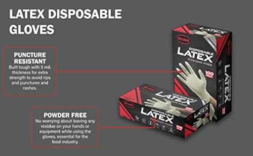 BOSS Powder Free Disposable Latex Gloves, Mil Thickness, 100