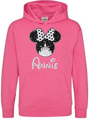 Girls Personalised Minnie Castle Hoodie - Printed in Beautiful Glitter for Kids and Adults
