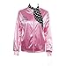 COSFLY Ladies 50S Grease T Bird Danny Pink Satin Jacket Halloween Cosplay Costume with Neck Scarf (Large)