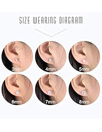 Sterling Silver Studs Earrings, 3-6 Pairs, Round Clear Cubic Zirconia Stud Earrings for Sensitive Ears priercing …