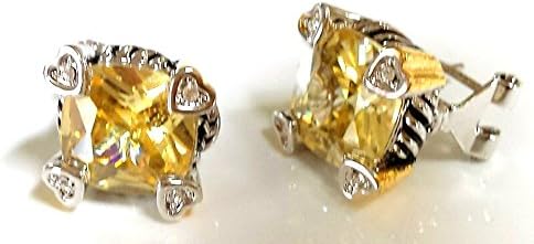 Large Multi Tone Stud Earrings - With Yellow Rhinestones