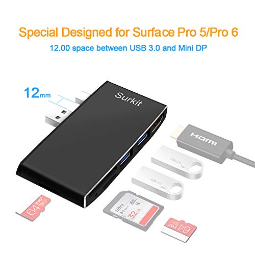 Opluz Video Converter & USB 3.0 Card Reader & USB 3.0 Hub Combo for Microsoft Surface Pro 5/Pro 6(12.3''), Support HDMI 1.4 Resolution up to 4K/2K@30Hz with 2 USB3.0 Hub and SD/Micro SD Card Reader