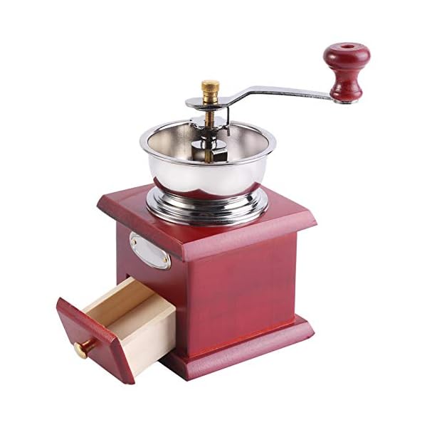 Retro manuelle Kaffeemühle, EVTSCAN Antike hölzerne Handkurbel-Kaffeemühle mit Mahlstufe und Auffangschublade, tragbare… – Bild 7