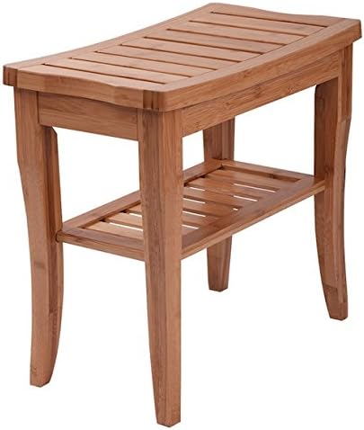 Bamboo Shower Chair Seat Bench With Storage Shelf Bathroom Spa Bath Organizer Stool For Elderly And Handicapped Solid Construction Ideal For Bath Room Hospital Sauna Room