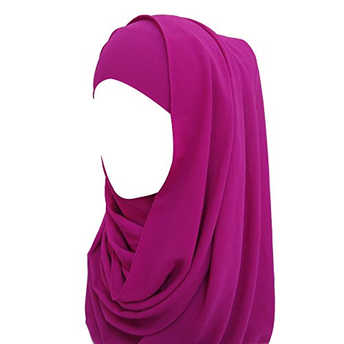 Lina & Lily Solid Color Bubble Chiffon Muslim Hijab Long Scarf (Red Violet)