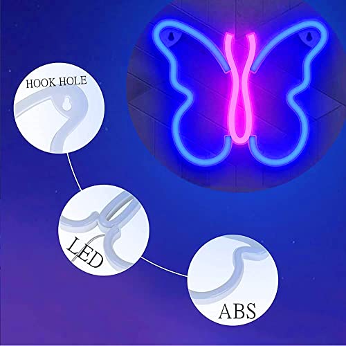 ENOOSTMST Butterfly Neon Sign, USB or 3AA Battery Powered Butterfly Night Wall Light LED Neon Wall Signage, Suitable for Girls Children Living Room Bar Dormitory Party Christmas(A-Blue/Pink)