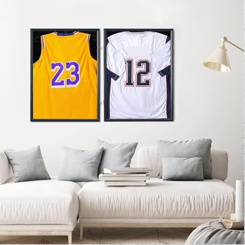 Black Jersey Display Frame Case Lockable, Sport Jersey Shadow Box with UV Protection Acrylic and Hanger for Baseball Basketball Football Soccer Hockey Shirt and Uniform, 80*60*4Cm