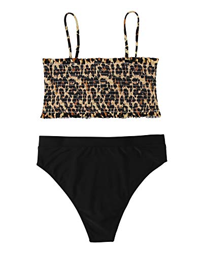 image for MOSHENGQI Women's Bandeau Ruffled Bikini Set Off Shoulder Smocked Swim