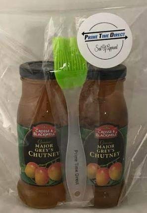 Crosse & Blackwell Genuine Major Grey's Chutney 9 oz (Pack of 2) Bundled with Silicone Basting Brush in a Prime Time Direct Sealed Bag