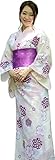 sakura Women Japanese Yukata Pre tied obi belt set with sandals / White sakura pattern