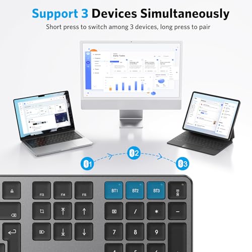 OMOTON Wireless Bluetooth Keyboard for Mac (MacBook/MacBook Pro/MacBook Air/iMac/iMac Pro/Mac Mini), Rechargeable Keyboard for Mac OS, with 3 Bluetooth channels, Quiet Typing, QWERTY UK Layout, grey