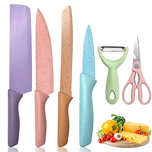6 piece colorful designer stainless steel chef\'s kitchen knife set-colorful stainless steel knife kitchen accessory set, sharp kitchen knife set with gift box-kitchen anti-scratch and anti-rust knife