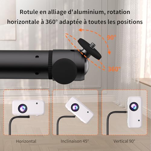VISULAPEX Soporte de Proyector Ajustable de 80 a 145 cm, con rótula giratoria de 360°, Soporte proyector Suelo Compatible con proyector, cámara Web y cámara, Carga máxima 10 kg