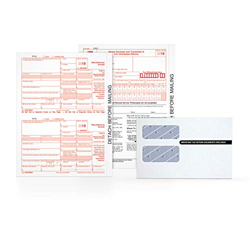 Adams 1099 MISC Forms 2019, 5 Part Tax Forms Kit, 50 Recipients Kit of Laser/Inkjet Forms, 3 1096 Summary Forms, 50 Self Seal Envelopes (TXA2250E)