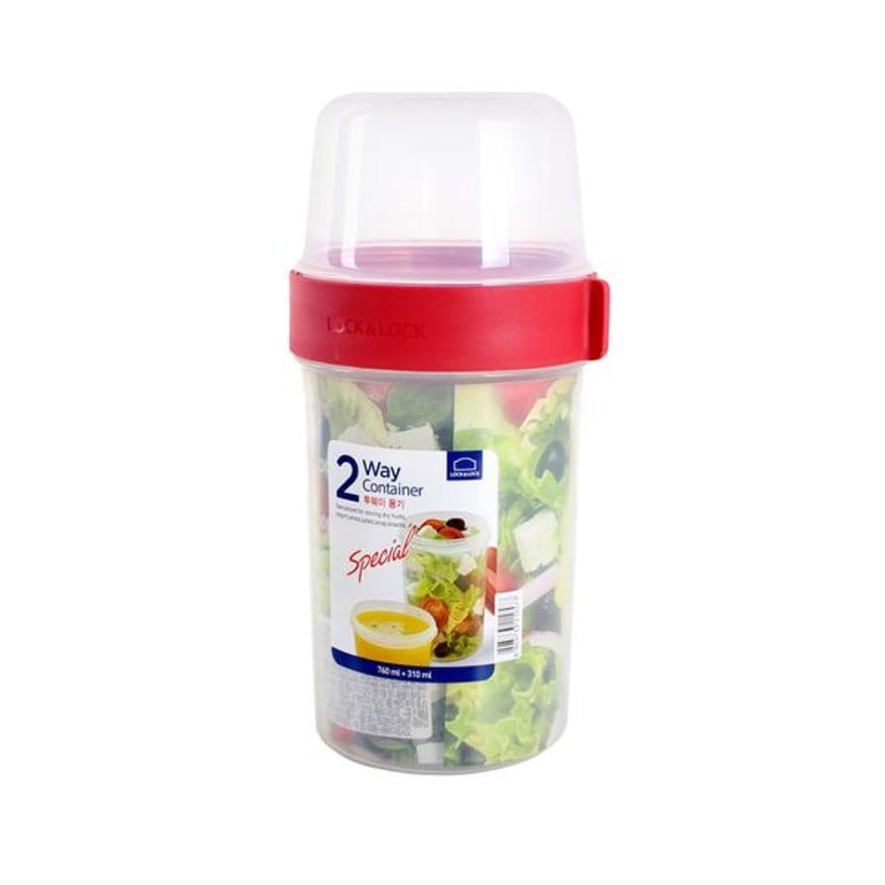 LOCK & LOCK TWO-WAY Plastic Cereal To Go Mug - Small Lunch Box with Screw Lid and Two Containers - 760ml & 310ml