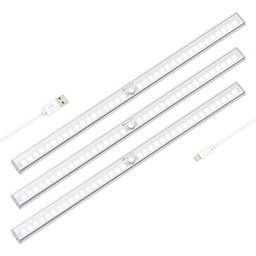 Motion Sensor Closet Lights, OxyLED 36 LED USB Rechargeable Under Cabinet Lighteing, Stick-on Cordless Motion Sensor Wardrobe Bar, Super Bright Closet Light with Magnetic Strip, T-02Plus (3 Pack)
