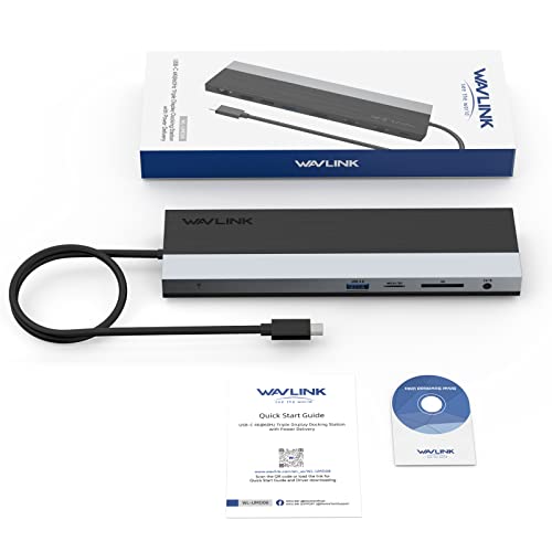 WAVLINK Estação de ancoragem USB C 3 monitores, estação de acoplamento com dual HDMI DP 100 W PD, USB3.0 e 2.0, RJ45, slots SD/TF, áudio/microfone, compatível apenas com computador Windows