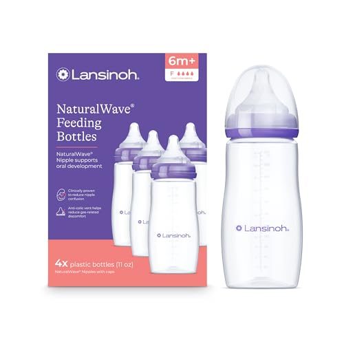 Lansinoh Anti-Colic Baby Bottles, BPA-Free Plastic, 11 Ounces, 4 Count, Fast Fl…