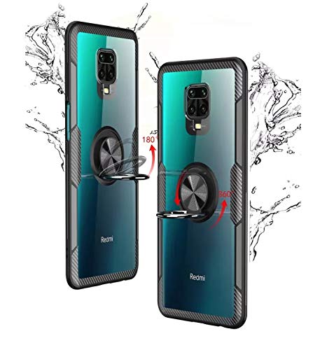 REALCASE 360° Ring Stand Clear Shock Absorption Protective Hard Transparent Back Case Cover for Xiaomi Redmi Note 9 Pro/