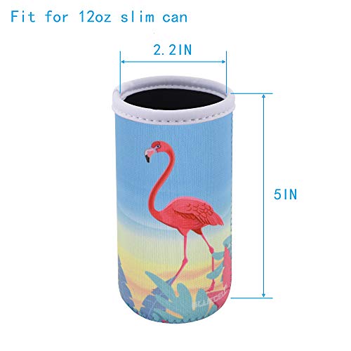 Bluecell Pack of 3 Neoprene Insulators Flamingo Pattern Can Sleeves Beer Coolies Fit for 12oz Slim Drink Beer Cans (Flamingo(3pcs))
