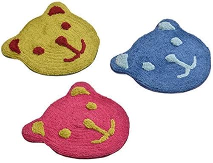 Yellow Weaves Microfiber Teddy Bear Door mat (Set of 3) - 17 x 19 inches, Multicolor