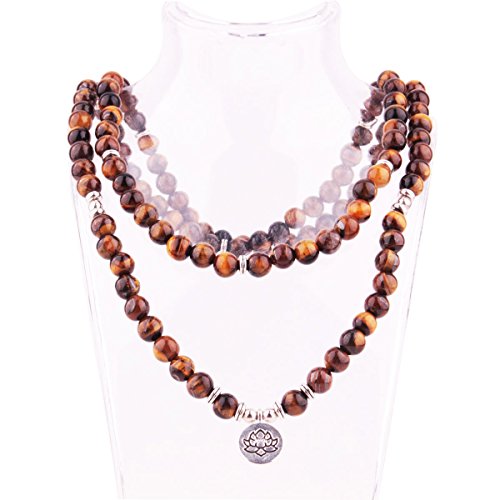 GVUSMIL 8mm Mala Beads Wrap Bracelet Necklace 108 Tiger Eye Bead for Yoga Charm Bracelet Natural Gemstone Jewelry for Women Men - Thumbnail 4